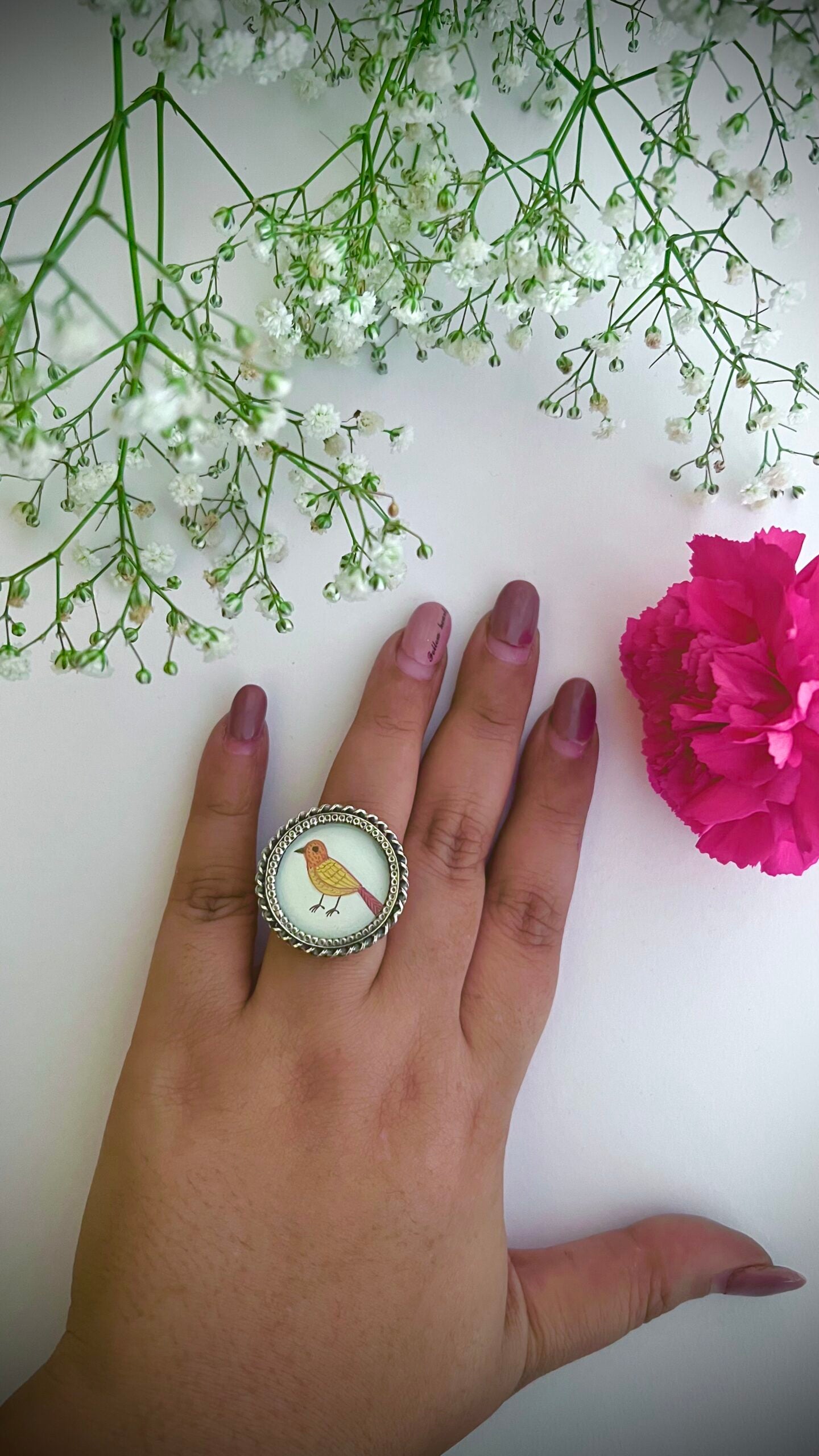 "Chidiya”- Artistry and adornment intertwine in our Chidiya hand-painted pure silver rings