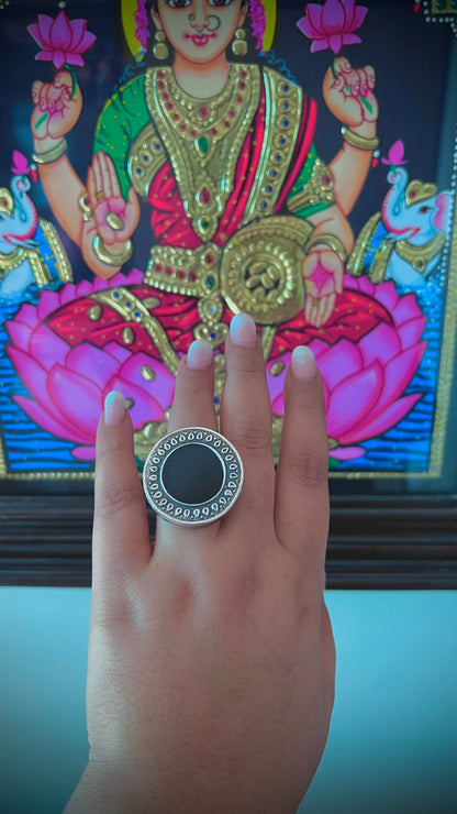 "Black Beauty" : Mesmerizing Cocktail Ring in Dark Black Colour