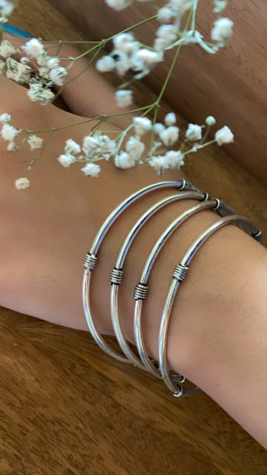 Tie-Twist - Silver Bangle (Pair)