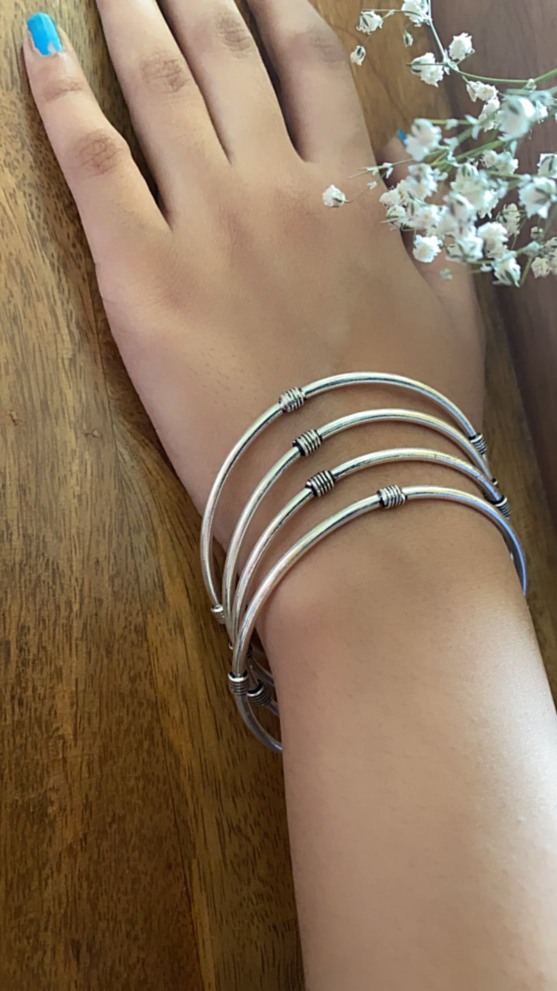 Tie-Twist - Silver Bangle (Pair)