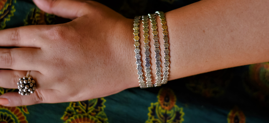 Flower - Flower Pattern Silver Bangle (Pair)